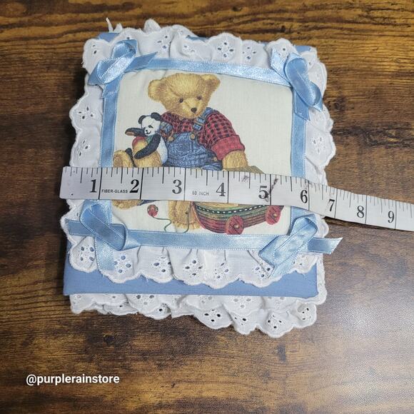 Handmade Teddy Bear Floral Eyelet Ribbon Photo Album Baby Photo Storage - Picture 5 of 7